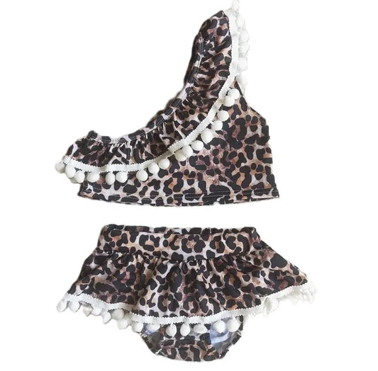 Youth Girls Black Leopard 2-Piece Swimsuit