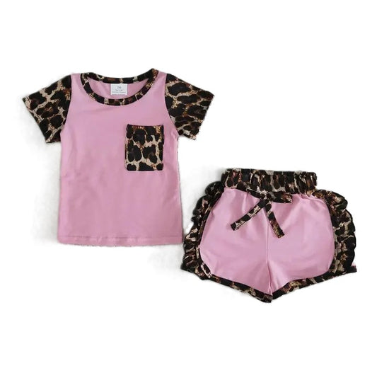 Youth Girls Pink Leopard Short Set