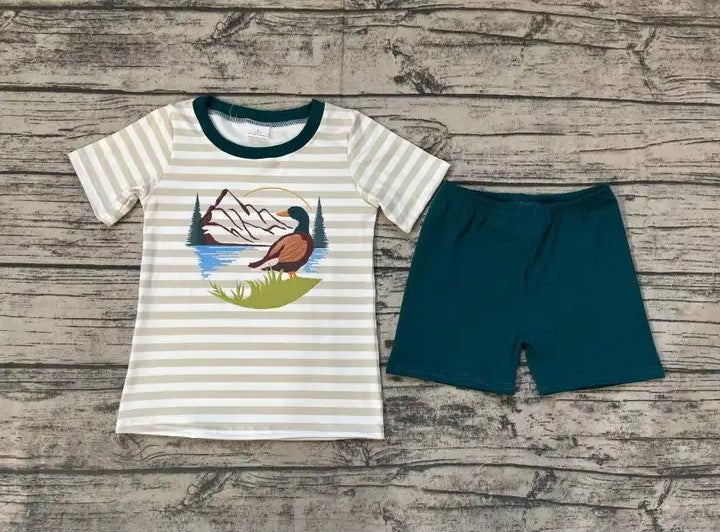 Baby/Toddler Boys Khaki Stripe Duck Shirt and Shorts Set