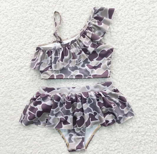 Baby/Toddler Girls Grey Camo Ruffle 2-Piece Swimsuit